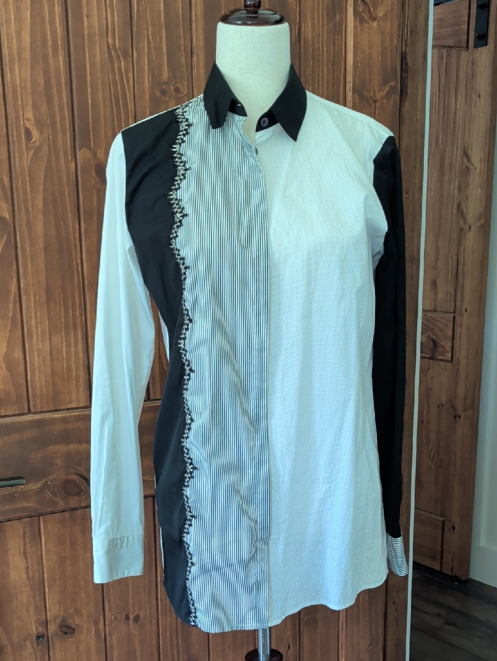 Etro Women's Size 44 Black and White Panel Button-Down Shirt